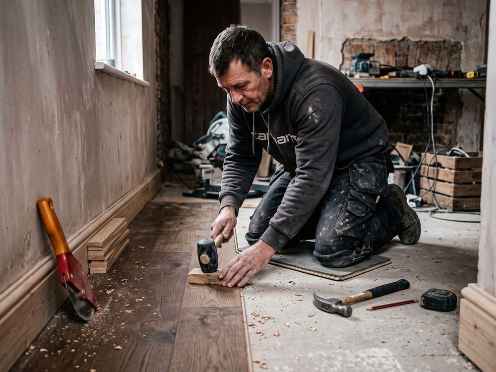 A flooring specialists at work